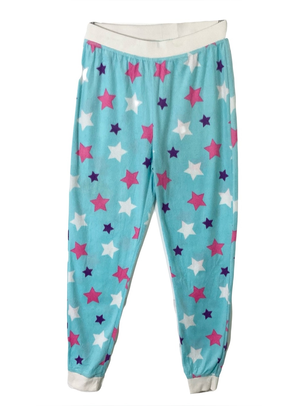 M&S Pants UK 12/14 US 8/10 Flannel Stars Joggers Lounge Pajama Pink-Blue